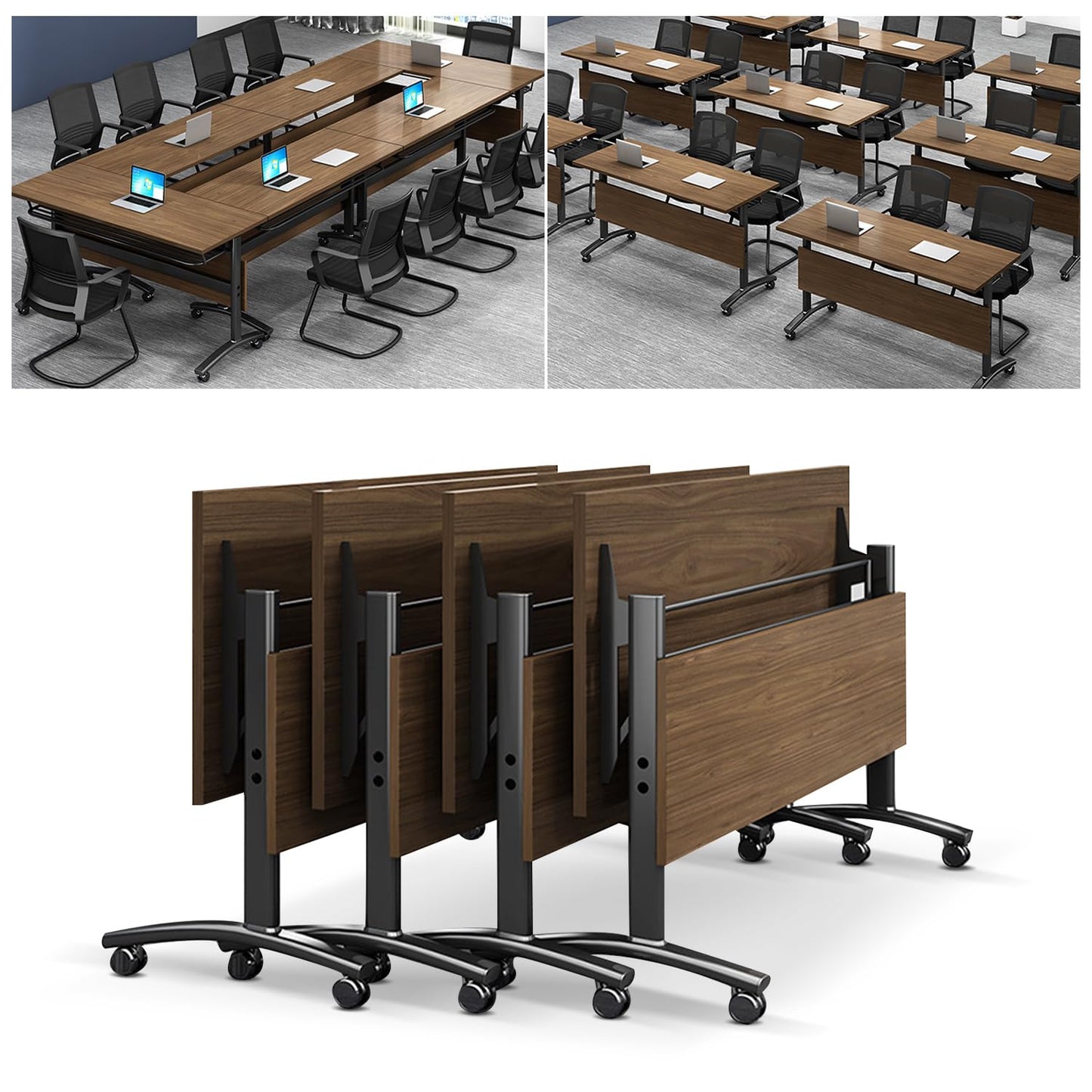 5.3FT Folding Conference Table with Lockable Wheels-Mobile Foldable Meeting Table Conference Room Table for Office Home Classroom Seminar Rooms-Durable,Space-Saving Design,Seats 2-10 People (6PACK)