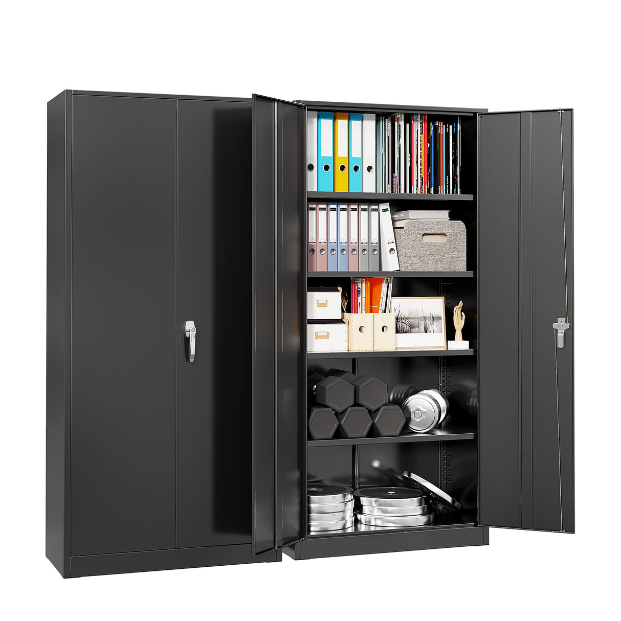 Pataku Metal Storage Cabinet, 72" Garage Cabinet with Doors and Shelves Lockable Steel Multifunctional Cabinet, Black Tool Cabinet for Garage, File Cabinet for Home, Office, Warehouse Pataku