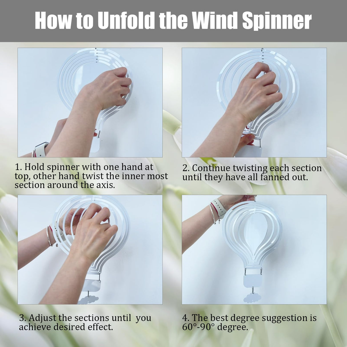 4Pack 8inch Sublimation Wind Spinner Blanks 3D Aluminum Metal Wind Sculpture Kinetic Spinners for Yard and Garden Indoor Art Ornaments Hanging Decoration (Hot Air Balloon) WindMage