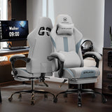 GTRACING Gaming Chair Ergonomic Office Chair with Foot Rest & Pocket Spring Cushion, High Back Computer Desk Chair with Headrest & Lumbar Support, Breathable Fabric Game Chair for Adults, Gray GTRACING
