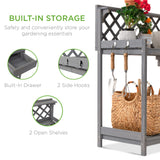 Best Choice Products Outdoor Garden Potting Bench, Wooden Workstation Table w/Cabinet Drawer, Open Shelf, Lower Storage, Lattice Back - Gray Best Choice Products