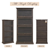 CKEASEAN Tall Bookcase with Glass Doors, 63" H Farmhouse Glass Curio Display Cabinet with Flip up Doors, Elegant Storage Cabinet with 4-Tier Shelves, Rack for Living Room (Brown) CKEASEAN
