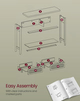 VASAGLE Console Table, Sofa Table, Narrow Entryway Table, Entry Table with 2 Drawers, Open Storage Shelf, Rounded Corners, for Living Room, Boho Style, Ash Black ULNT016B21 VASAGLE