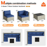 VONZOY Patio Furniture Set, 7-Piece Outdoor Sectional All-Weather Wicker Patio Conversation Set for Backyard (Navy Blue Cushions with Grey Rattan) VONZOY
