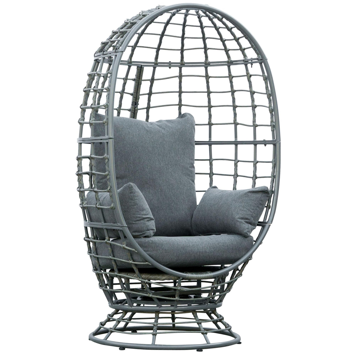 Outsunny Wicker Egg Chair, 360 Rotating Indoor Outdoor Boho Basket Seat with Cushion and Pillows for Backyard, Porch, Patio, Garden, Handwoven All-Weather PE Rattan, Steel Frame, Gray Outsunny