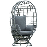 Outsunny Wicker Egg Chair, 360 Rotating Indoor Outdoor Boho Basket Seat with Cushion and Pillows for Backyard, Porch, Patio, Garden, Handwoven All-Weather PE Rattan, Steel Frame, Gray Outsunny