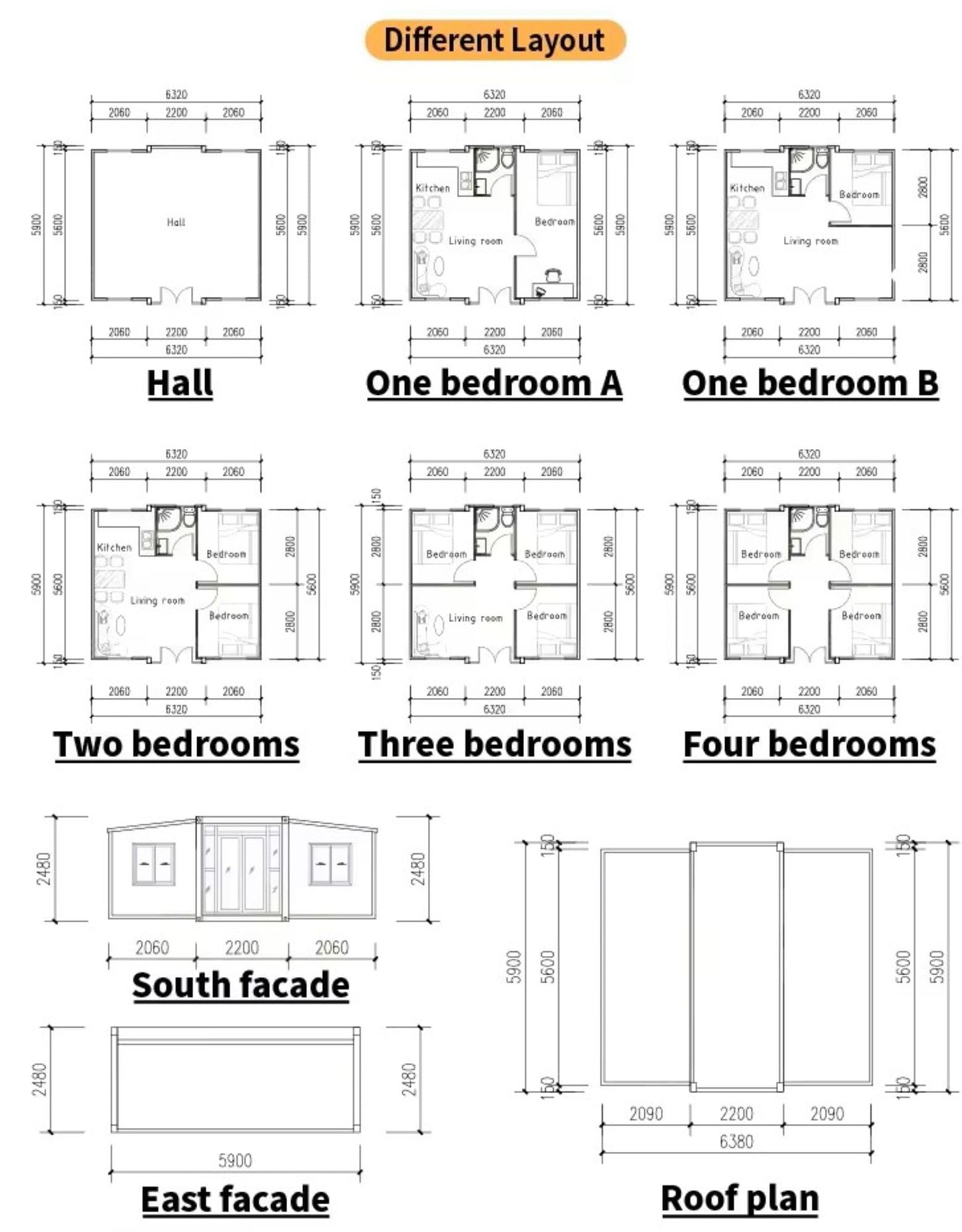 Tiny Expandable Prefab House to Live in 1 Bathroom, 2 Rooms & 1 Kitchen- Foldable House, Container Home, Portable House, Tiny House for Small Family, Modular Guest House – 19 x 20 FT