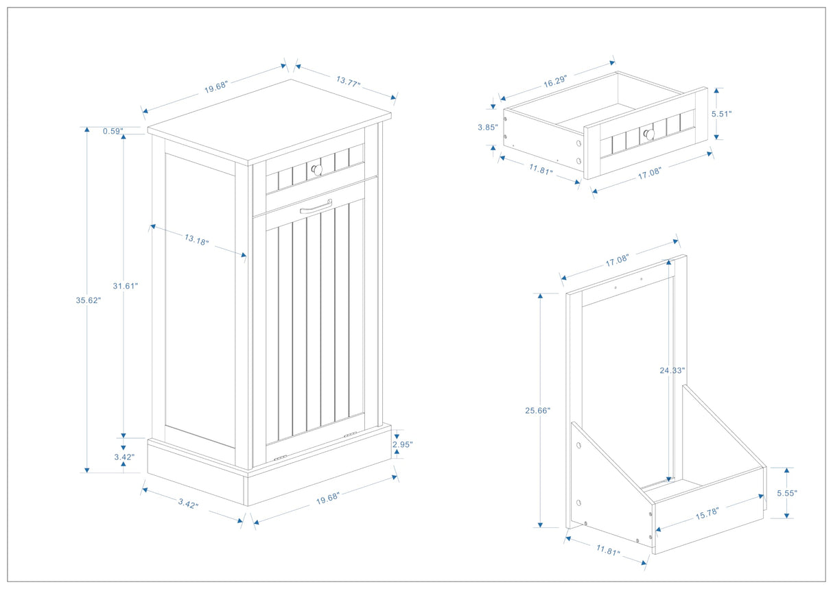 MiHunnor Wooden Simple style Kitchen Trash Cabinet, Wooden Frame with Drawers and Tilt-Out Trash Cabinet for 10 Gallon Trash Cans 19.69'' W x 13.78'' D x 35.43'' H (White-021) MiHunnor