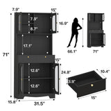 71" Black Kitchen Pantry Storage Cabinet with Lights and Charging Station, Tall Hutch Cabinet with Storage and Microwave Shelf for Dining Room spanspace