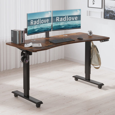 Radlove Electric Height Adjustable Standing Desk, 55'' x 30'' Stand Up Desk Workstation, Splice Board Home Office Computer Standing Table Height Adjustable Computer Desk Rustic Brown Top+Black Frame Radlove