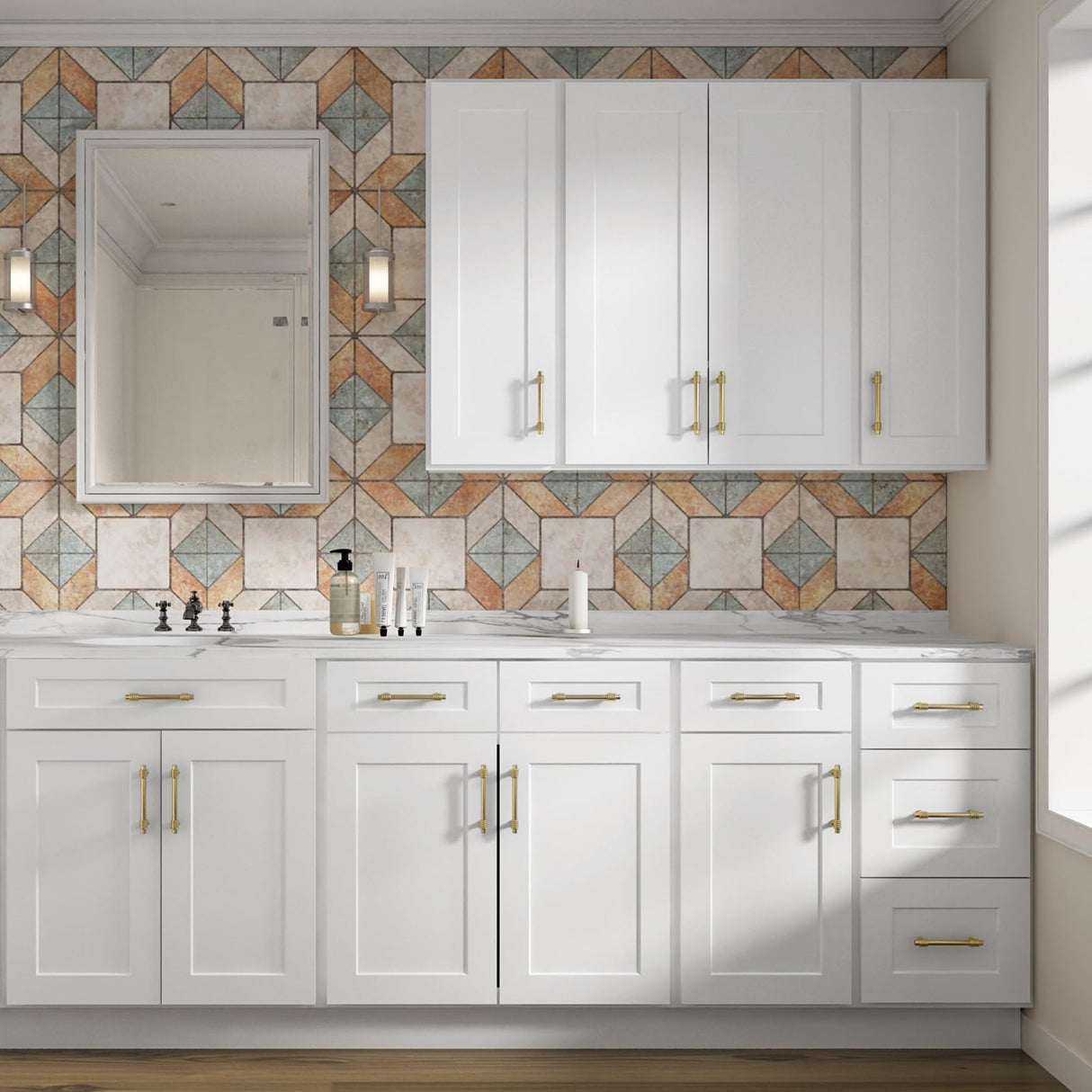 ROOMTEC Wood Wall-Mounted Cabinet,Bathroom Medicine Cabinet with Adjustable Shelves and 2 Soft-Close Doors,Laundry Storage Cabinet for Bathroom,Kitchen,Living Room 12" D*33" W*36" H,Shaker White ROOMTEC