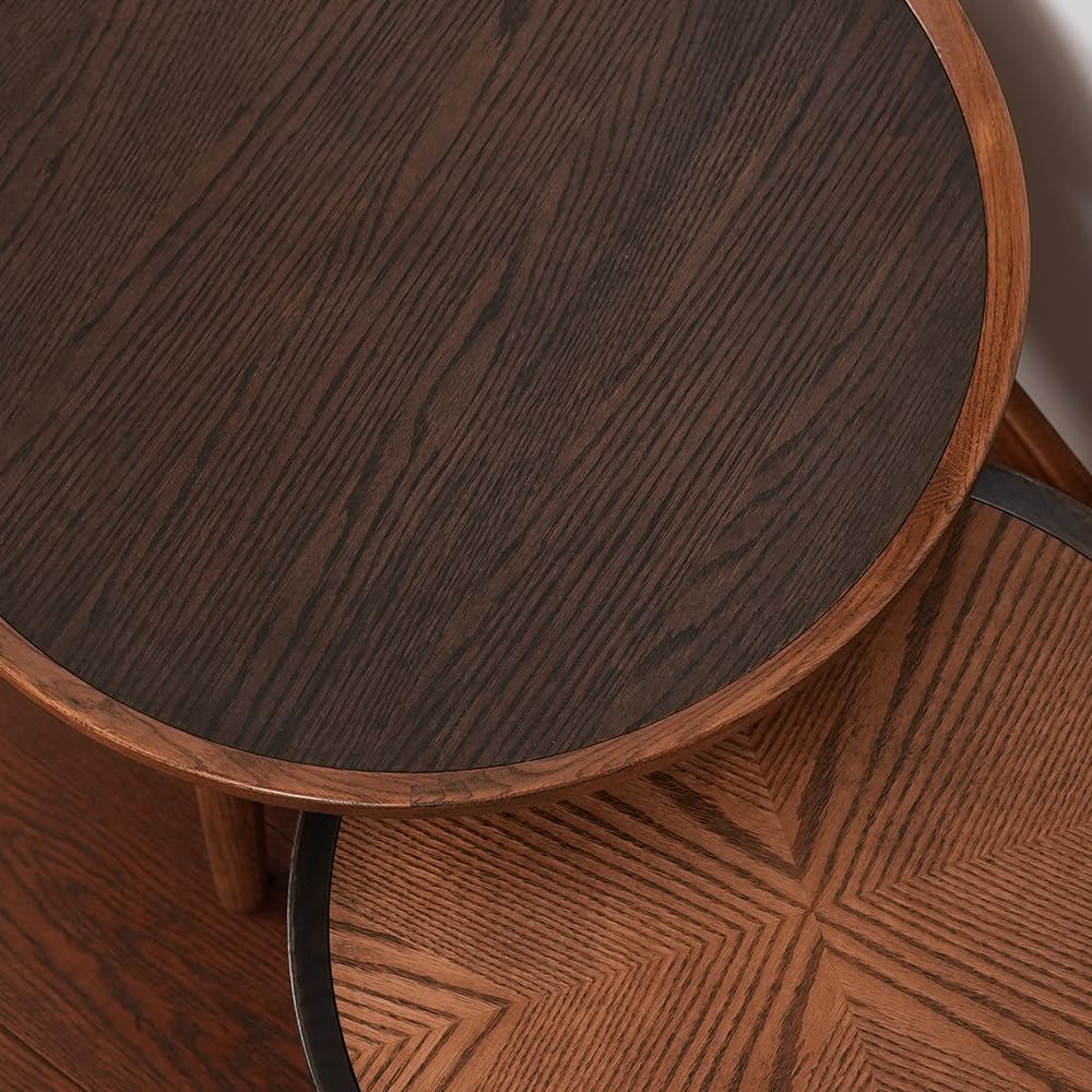 CONSDAN Nesting Table, Wood Coffee Table Set, Side Table Set with Solid Oak Hardwood Structure for Living Room, Bedroom, Balcony CONSDAN