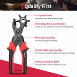 Revolving Punch Plier Kit, XOOL Leather Hole Punch Set for Belts, Watch Bands, Straps, Dog Collars, Saddles, Shoes, Fabric, DIY Home or Craft Projects, Heavy Duty Rotary Puncher, Multi Hole Sizes Make XOOL