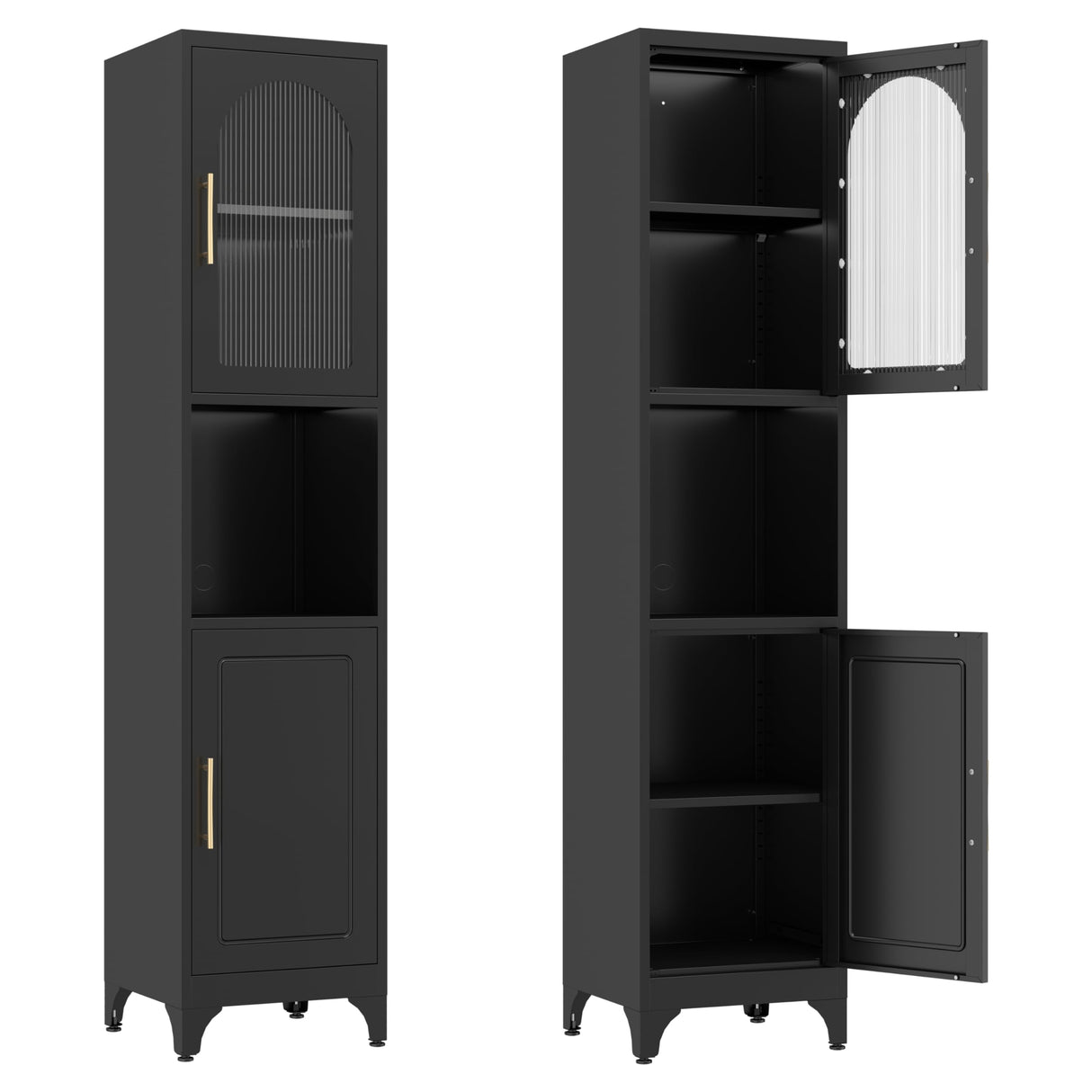 SteeLoong 75" Tall Bathroom Storage Cabinets，Black Narrow Bathroom Cabinet Freestanding with 2 Doors and Adjustable Shelves，Metal Narrow Pantry Cabinet for Kitchen,Living Room, Entryway SteeLoong