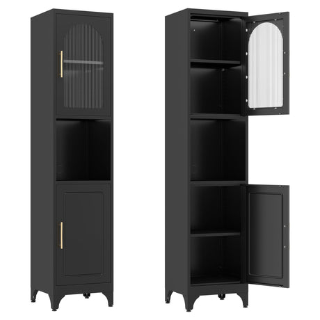 SteeLoong 75" Tall Bathroom Storage Cabinets，Black Narrow Bathroom Cabinet Freestanding with 2 Doors and Adjustable Shelves，Metal Narrow Pantry Cabinet for Kitchen,Living Room, Entryway SteeLoong