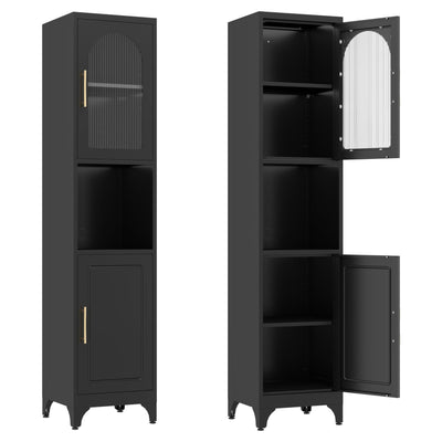 SteeLoong 75" Tall Bathroom Storage Cabinets，Black Narrow Bathroom Cabinet Freestanding with 2 Doors and Adjustable Shelves，Metal Narrow Pantry Cabinet for Kitchen,Living Room, Entryway
