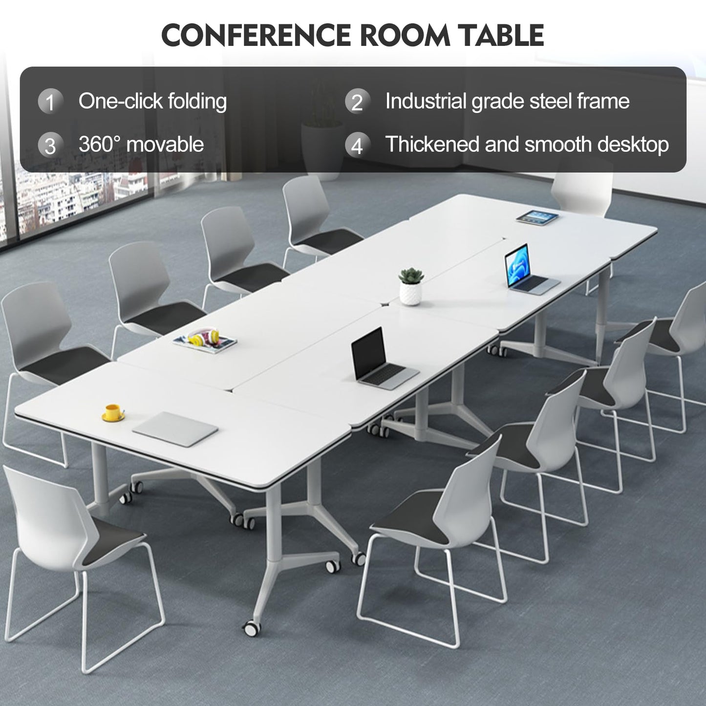 Folding Conference Table 4PCS Long Folding Table 6FT Modern Large Mobile Meeting Table Conference Room Tables with Silent Wheels Seminar Table for Office Training Classroom(70.8" * 23.6" * 29 - WoodArtSupply