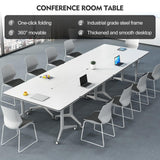 Folding Conference Table 4PCS Long Folding Table 6FT Modern Large Mobile Meeting Table Conference Room Tables with Silent Wheels Seminar Table for Office Training Classroom(70.8" * 23.6" * 29.5") JNMDLAKO