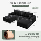 Boneless Sectional Cloud Couch Sofa for Living Room, 112" U-Shaped Modular Modern Lounge Sleeper Black Couches with Chaise, No Assemble, Cordury Compression Upholstered Sofas Gericco