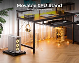 AODK 48-Inch Gaming Desk with Power Outlets & LED Light, Reversible PC Desk with Fabric Drawer and File Cabinet, Computer Desk with Keyboard Tray, Table with Full Monitor Riser and PC Stand, Black AODK