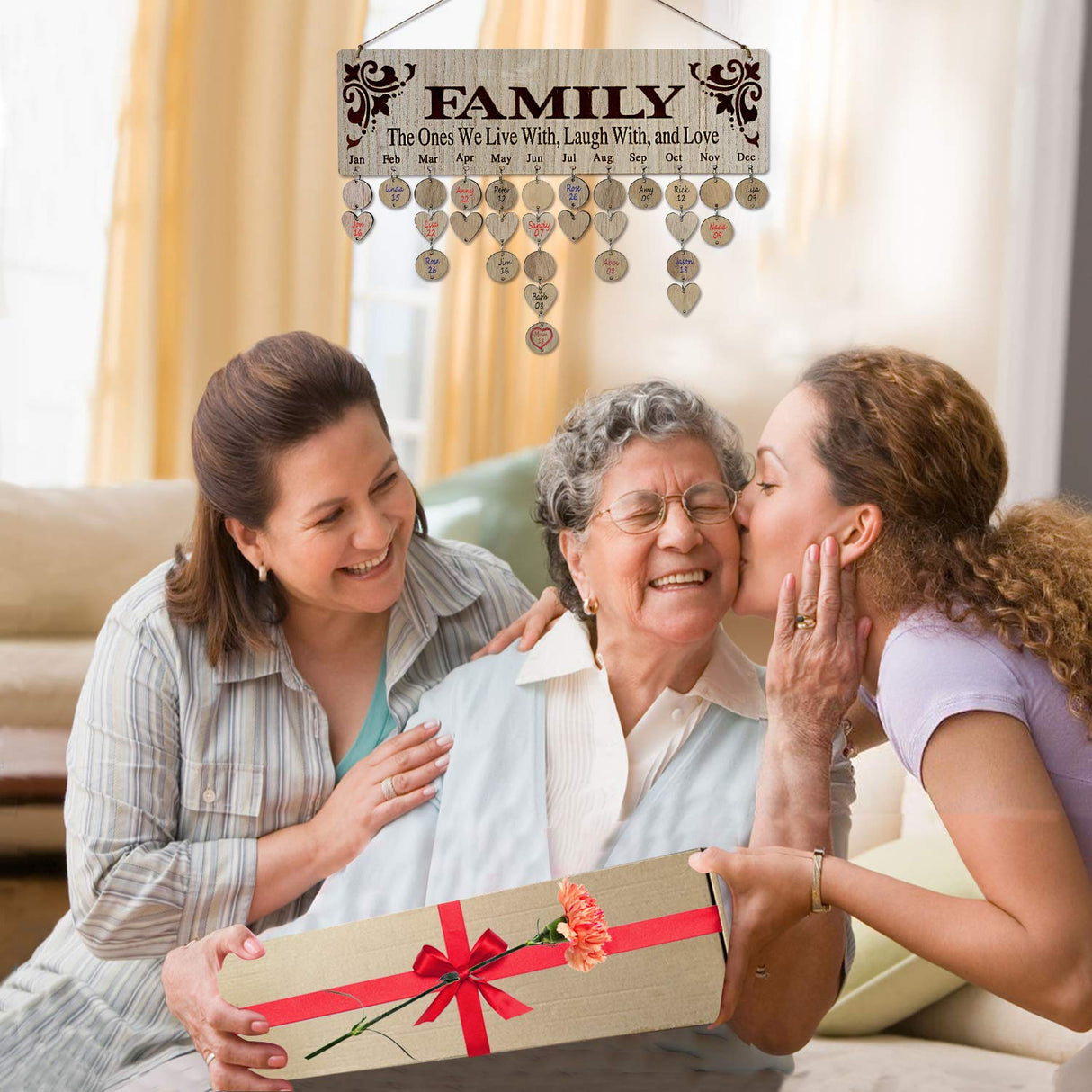 [Gifts for Mom Dad] Family Birthday Calendar Wall Hanging,Wooden Birthday Reminder Plaque Sign Family DIY Calendar Hanging Board Personalized Gifts YuQi