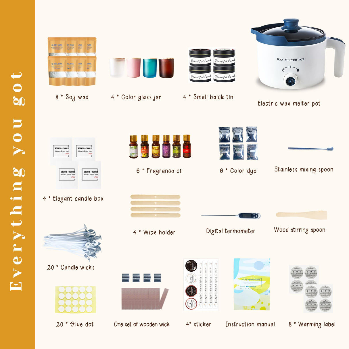 KQU Candle Making Kit for Candles, Home DIY Candle Wax Kit with Glass Jars for Adult, Candle Maker Kit with Wax Melter for Art & Craft KQU