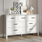 BAZELOR Farmhouse 7 Drawers Dresser for Bedroom, Wood Rustic Wide Chest with Metal Handles, Storage Dressers Organizer for Bedroom, Hallway, Entryway, White BAZELOR