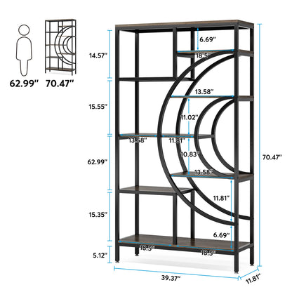 Tribesigns 71 in Geometric 8-Tier Industrial Bookshelf with Metal Frame for Home Office and Living Room - WoodArtSupply