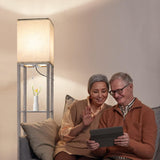 Floor Lamp with Shelves，Wood Corner Floor Lamps for living room tables with 3 CCT LED Bulb,Modern Display Bookshelf Nightstand Lamps,Column Standing Lamp for Bedroom Office Home Decor-Rustic Wood Dott Arts