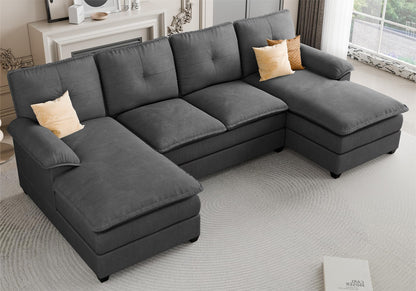 JAMFLY Sectional Couches for Living Room, U-Shaped Couch 4 Seat Sofas with Double Chaises, Modern Modular Sectional Sofa Set for Apartment Furniture for Apartment, Black