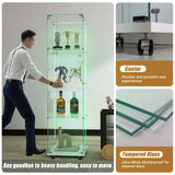 Buzleer Glass Display Cabinet with Lock LED Lighting 4-Tier 1-Door Full Vision Showcase Curio Cabinets Tempered Glass Display Case with Wheels for Living Room Bedroom Office, 65"*15.7"*13.6",White Buzleer