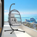 CHABATREE Egg Chair with Stand,Patio Rattan Wicker Hanging Swing Egg Chair Hammock Chair for Bedroom Porch Garden,Thickened Aluminum Alloy Steel Frame and UV Resistant Cushion,350LBS Capacity CHABATREE