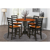 East West Furniture TRFA5-BLK-W 5 Piece Counter Height Pub Set Includes a Round Dining Room Table and 4 Kitchen Chairs, 42x42 Inch, Black & Cherry East West Furniture