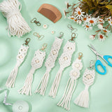 INFUNLY 6PCS Boho White Macrame Keychain Kit Adult DIY Keychain Making Kit Wood Beaded Keychains with Tassel Key Ring for Women for Key Handbags Backpacks Instructions Include INFUNLY