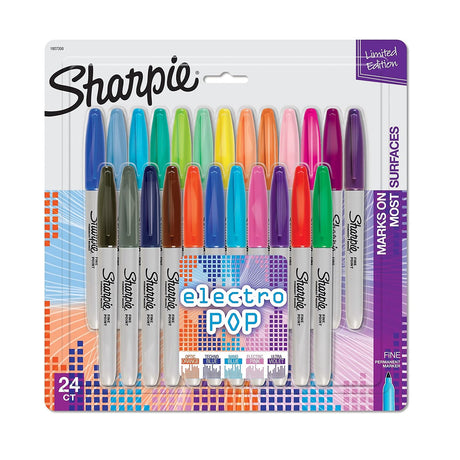 Sharpie Electro Pop Permanent Markers, Fine Tip, Marker Set, Assorted Colors, 24 Count - Coloring, Drawing, Art, Markers, Writing Sharpie