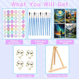 VIGEGU 4 Pack Paint by Numbers Kit for Adults with Frame,Paint by Number with Wooden Easel DIY Mountain Moon Tree Landscape Adult Paint by Number Kits for Home Decor12x16inch VIGEGU