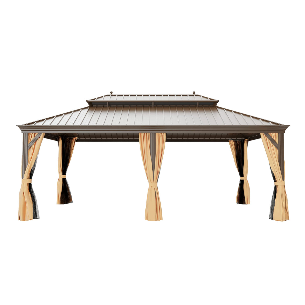 GAZEBEST 12' X 20' Permanent Hardtop Gazebo, Outdoor Galvanized Steel Double Roof Pavilion Pergola Canopy with Aluminum Frame and Privacy Curtains GAZEBEST