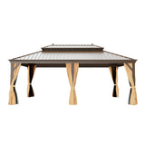 GAZEBEST 12' X 20' Permanent Hardtop Gazebo, Outdoor Galvanized Steel Double Roof Pavilion Pergola Canopy with Aluminum Frame and Privacy Curtains GAZEBEST