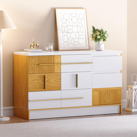 VOPEAK White Dresser for Bedroom, Wood Dresser, 9 Drawer Dresser with Fluted Finish, Modern Large & Long Dresser for Cloth Storage, TV Stand Dresser, Chest of Drawers for Clost, Nursery, Living Room.