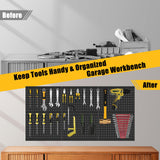 PBHEPJ 6 Pcs Metal Pegboard Panels, Heavy Duty Peg Boards for Garage and Garden Tool Storage, Includes Drywall Anchors and Screws Kits, Black (6 pcs 16in x 12in) PBHEPJ