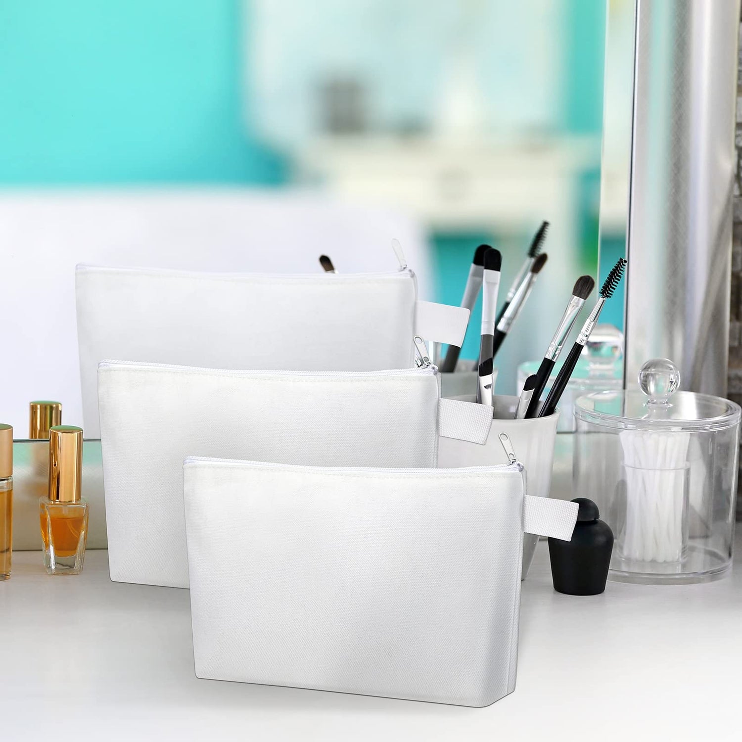 Saintrygo 40 Pcs Sublimation Makeup Bags Blank Canvas Bag DIY Heat Transfer Cosmetic Makeup Bags Sublimation Cosmetic Canvas Pouch for Travel Toiletry DIY Crafts(5 x 10 x 1.8 Inches) Saintrygo