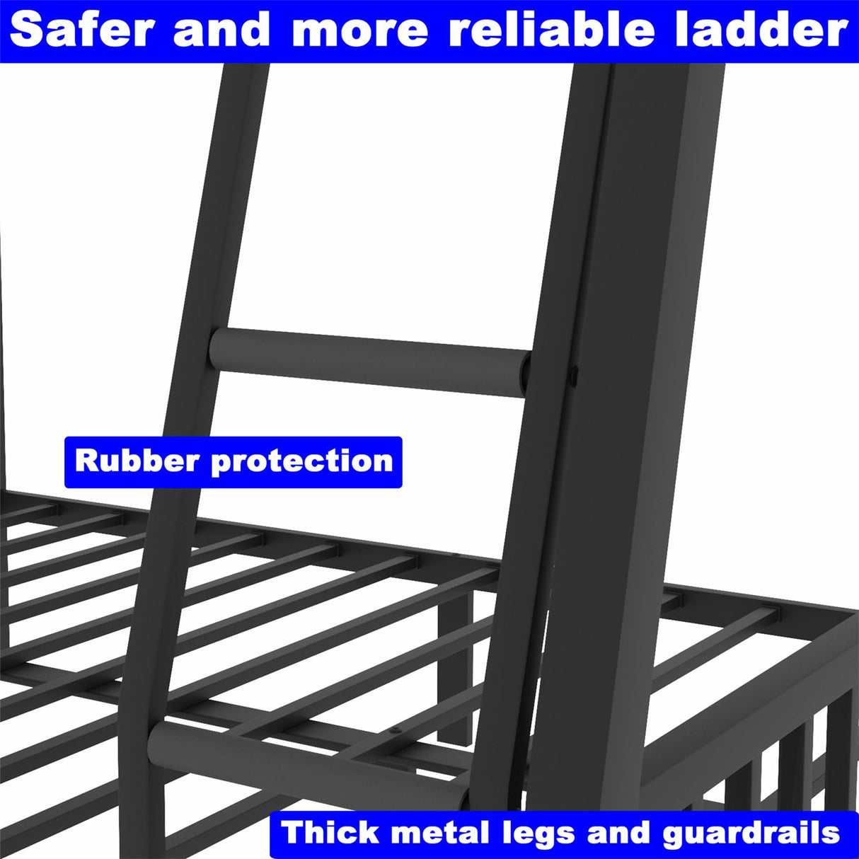 Kntyr Upgraded Version Thicken Metal Full XL Over Queen Bunk Bed, Stronger Heavy Duty Steel Bunk Bed Full Over Queen Size, Best Bunkbed Frame for Adults, Easy Assembly, Black (Full XL Over Queen) Kntyr