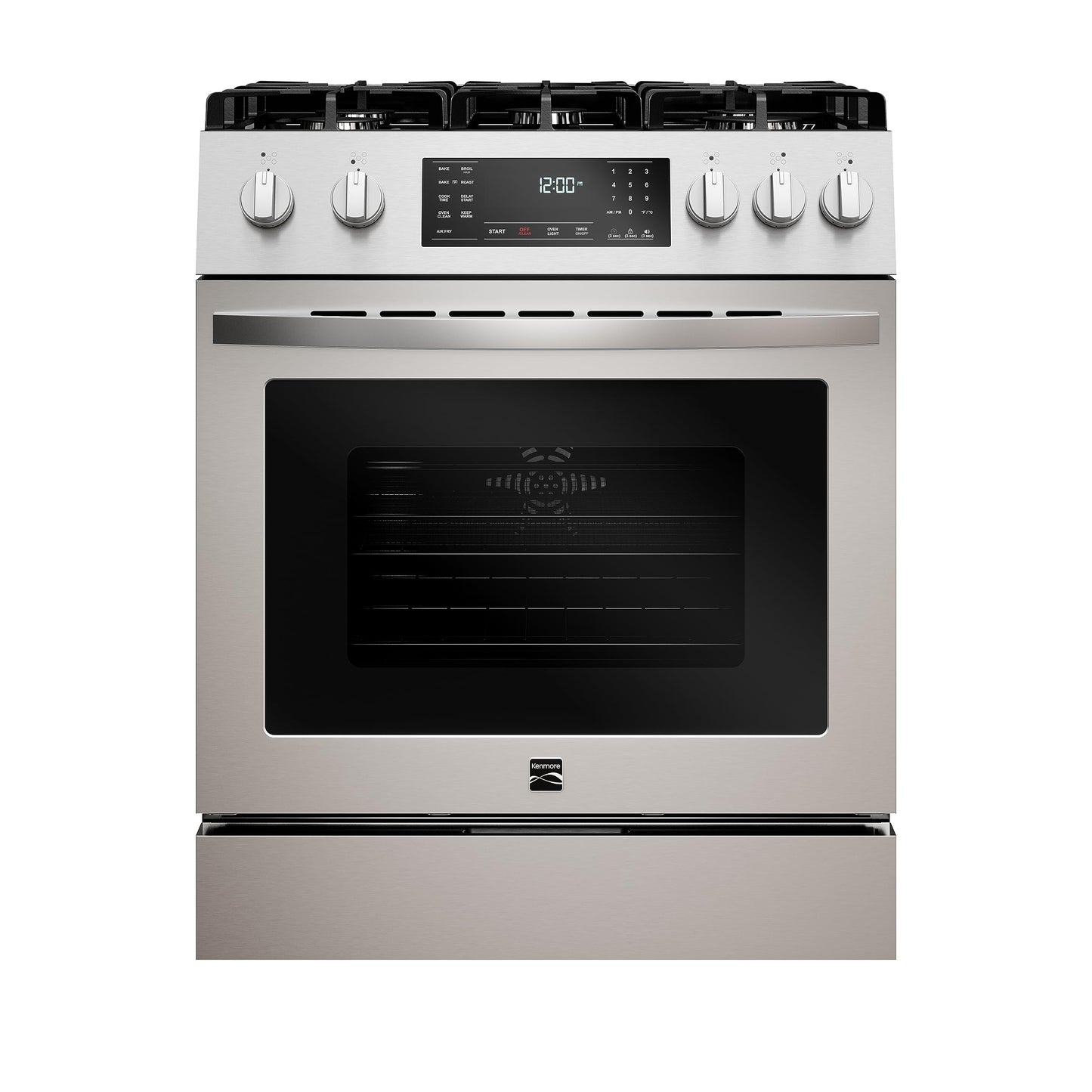 Kenmore Front Control Gas Range Oven with 5 Cooktop Burners, True Convection, Steam and Self Clean, Freestanding Stainless Steel Stove and Oven, 4.8 cu. ft. Capacity