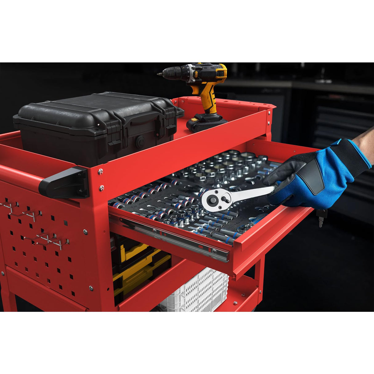 3 Tier Rolling Tool Cart, Tool Cart with Wheels and Drawers, 500 LBS Capacity Service Utility Cart, Mechanic Tool Cart on Wheels for Garage, Warehouse, Repair Shop, Red Wanmwill