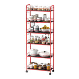 VFY 6-Tier Storage Cart Wire Slim Shelving Shelf with Wheels for Small Spaces, Rolling Tall Organizer Storage for Bathroom, Kitchen, Home, Garage, Bedroom, Closet (Red, 6" D) VFY