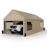 Shintenchi Carport 10' x 20' Heavy Duty Portable Garage, Car Port Canopy with Side-Opening Removable Door & Roll-Up Windows, Car Canopy for Truck, Boat, Motorcycle, Khaki Shintenchi