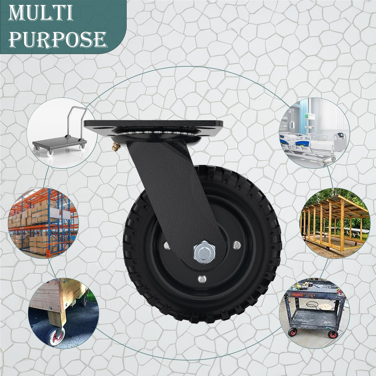 Lygoeege Swivel Heavy Duty Caster Wheel, 6 Inch*2, 800lb Capacity, Black Rim, Solid Rubber, Cast Iron,Outdoor, Flat Free for Carts, Dolly, Workbench,Trolley,DIY Tools Lygoeege