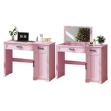 FOMNEY Farmhouse Vanity Desk with Flip Top Mirror, 43.3" W Makeup Vanity with Drawers, Storage Cabinet, Dressing Make Up Vanity Table for Bedroom, Wood Home Office Desk, Pink FOMNEY