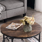 VINGLI Round Coffee Table with Storage - 31.5" Rustic Farmhouse Design, Industrial Style with Metal Shelf VINGLI