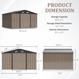 Greesum 10×8 FT Outdoor Storage Shed, Metal Storaged Sheds Without Floor, Tool Sheds with Lockable Doors and Slooping Roof for Garden, Patio, Backyard, Brown Greesum